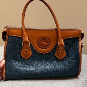 Dooney & Bourke All-Weather Leather Navy and Brown Handbag Satchel